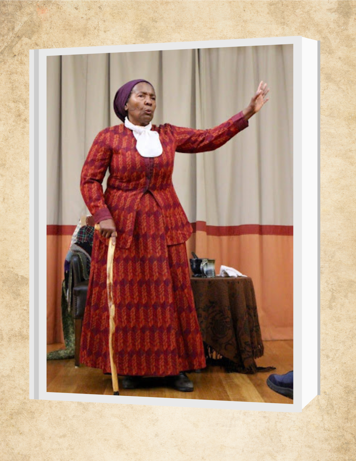 A picture of a historical reenactor dressed as Harriet Tubman 